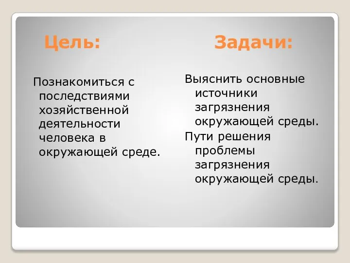 Познакомиться с последствиями хозяйственной деятельности человека в окружающей среде. Выяснить основные