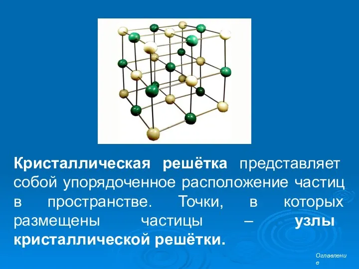 Кристаллическая решётка представляет собой упорядоченное расположение частиц в пространстве. Точки, в