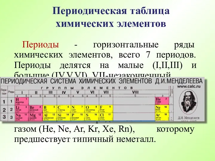 Периодическая таблица химических элементов Периоды - горизонтальные ряды химических элементов, всего