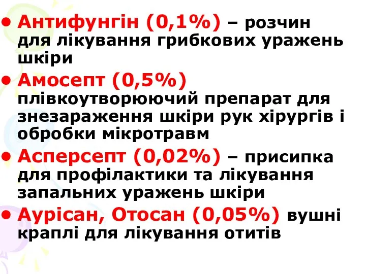 Антифунгін (0,1%) – розчин для лікування грибкових уражень шкіри Амосепт (0,5%)