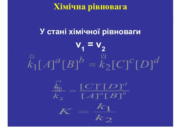 У стані хімічної рівноваги v1 = v2 Хімічна рівновага