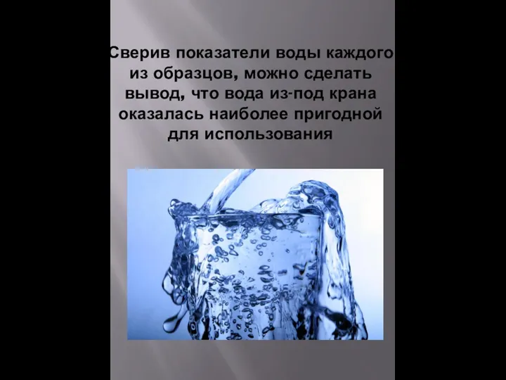 Сверив показатели воды каждого из образцов, можно сделать вывод, что вода