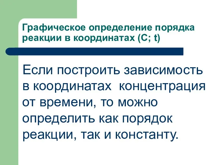 Графическое определение порядка реакции в координатах (C; t) Если построить зависимость