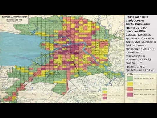 Распределение выбросов от автомобильного транспорта по районам СПб. Суммарный объем вредных