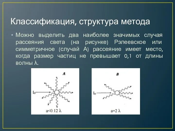 Классификация, структура метода Можно выделить два наиболее значимых случая рассеяния света