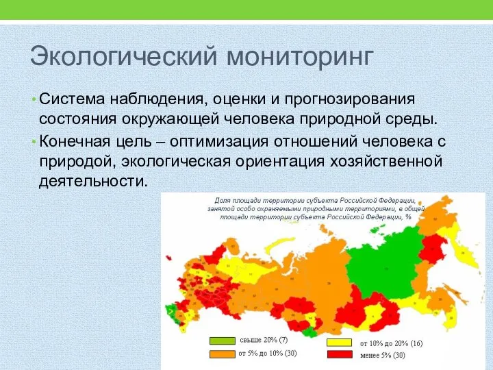 Экологический мониторинг Система наблюдения, оценки и прогнозирования состояния окружающей человека природной