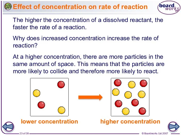 Effect of concentration on rate of reaction The higher the concentration