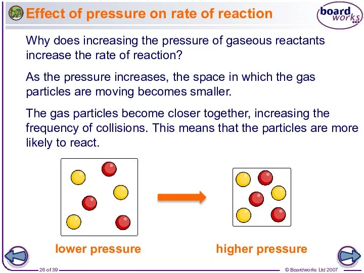 Effect of pressure on rate of reaction The gas particles become