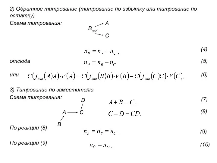 2) Обратное титрование (титрование по избытку или титрование по остатку) Схема