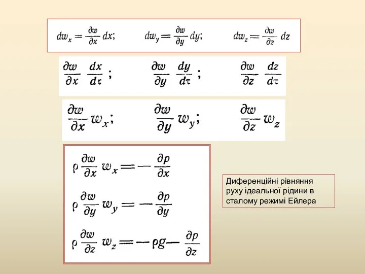 Диференційні рівняння руху ідеальної рідини в сталому режимі Ейлера