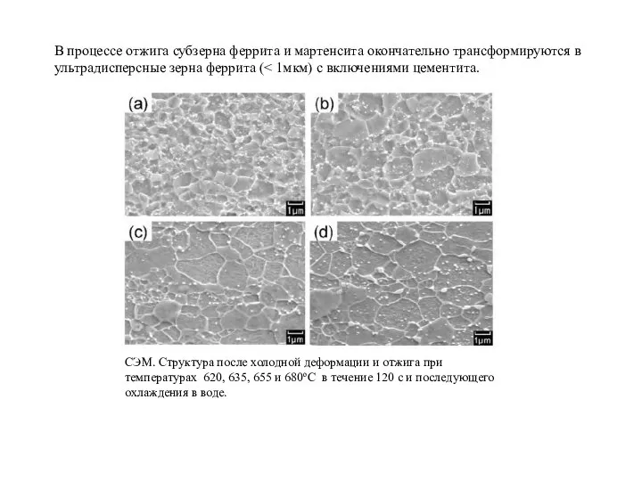 СЭМ. Структура после холодной деформации и отжига при температурах 620, 635,