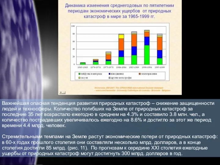 Важнейшая опасная тенденция развития природных катастроф – снижение защищенности людей и