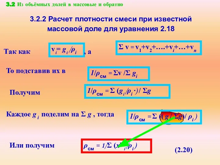 3.2.2 Расчет плотности смеси при известной массовой доле для уравнения 2.18