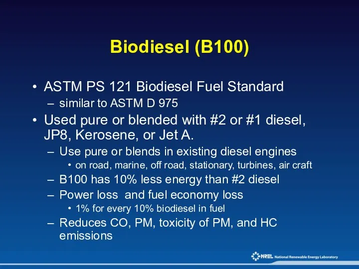 Biodiesel (B100) ASTM PS 121 Biodiesel Fuel Standard similar to ASTM