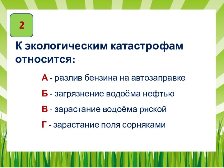 К экологическим катастрофам относится: А - разлив бензина на автозаправке Б