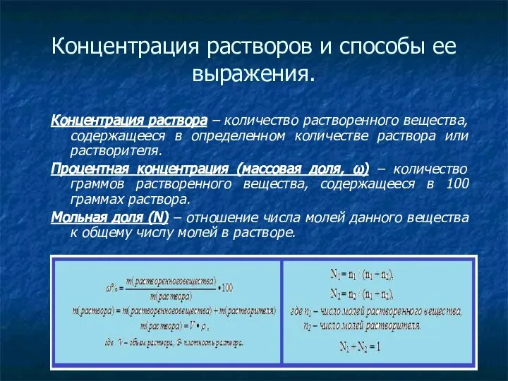 Концентрация растворов и способы ее выражения. Концентрация раствора – количество растворенного