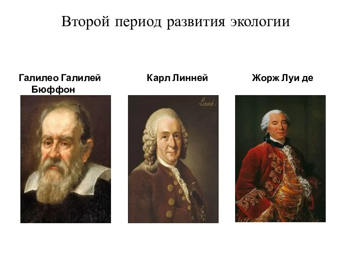 Второй период развития экологии Галилео Галилей Карл Линней Жорж Луи де Бюффон