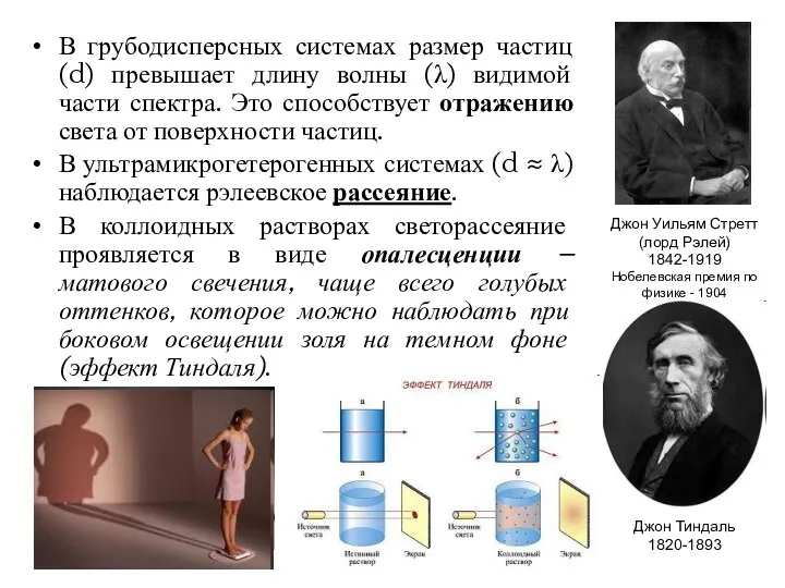 В грубодисперсных системах размер частиц (d) превышает длину волны (λ) видимой