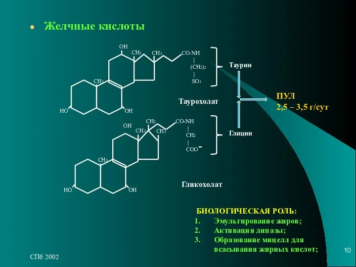 СПб 2002 Желчные кислоты ОН НО ОН СН3 СН3 СН3 СО-NH
