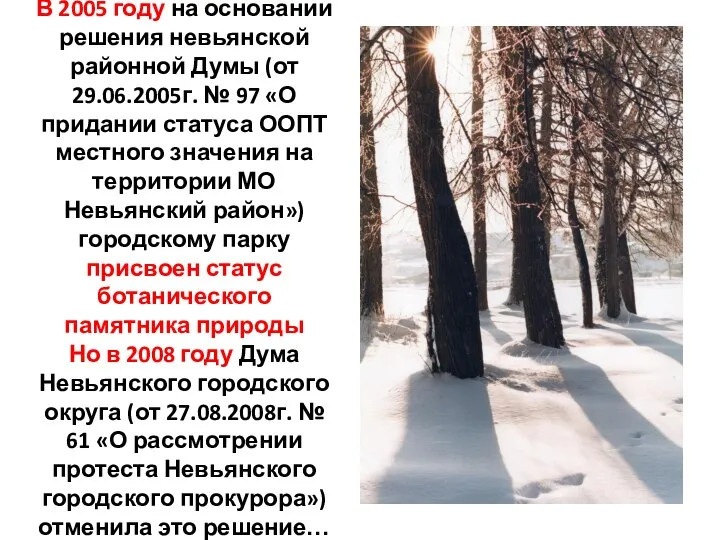 В 2005 году на основании решения невьянской районной Думы (от 29.06.2005г.