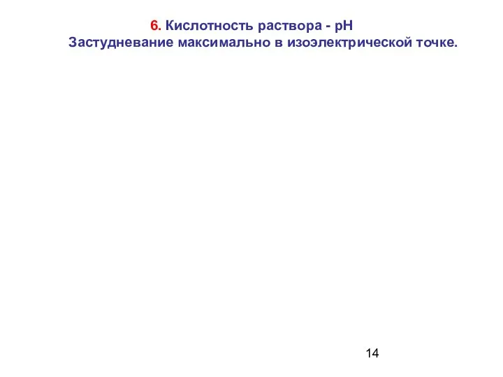 6. Кислотность раствора - рН Застудневание максимально в изоэлектрической точке.