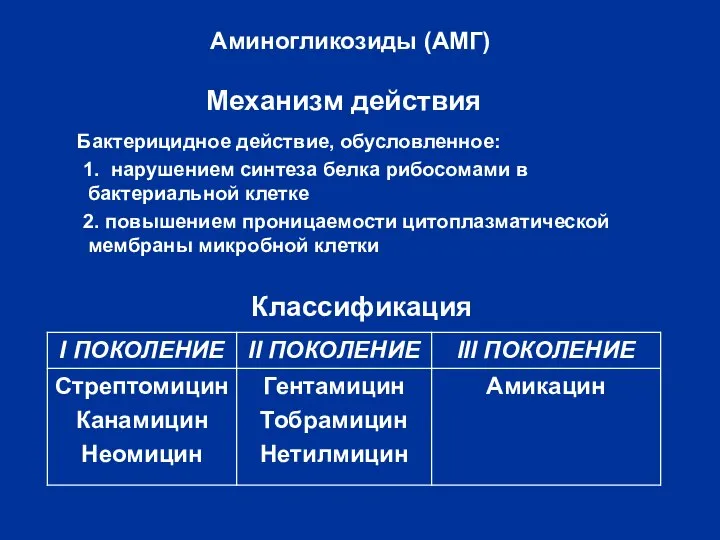 Механизм действия Бактерицидное действие, обусловленное: 1. нарушением синтеза белка рибосомами в