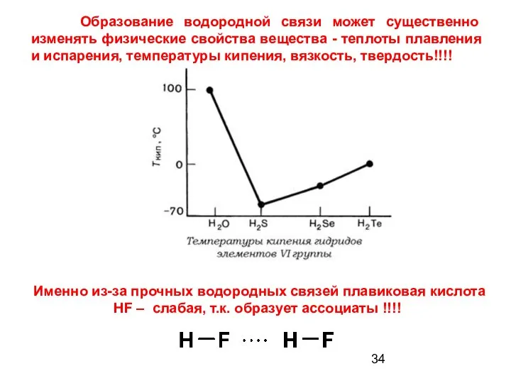 Образование водородной связи может существенно изменять физические свойства вещества - теплоты