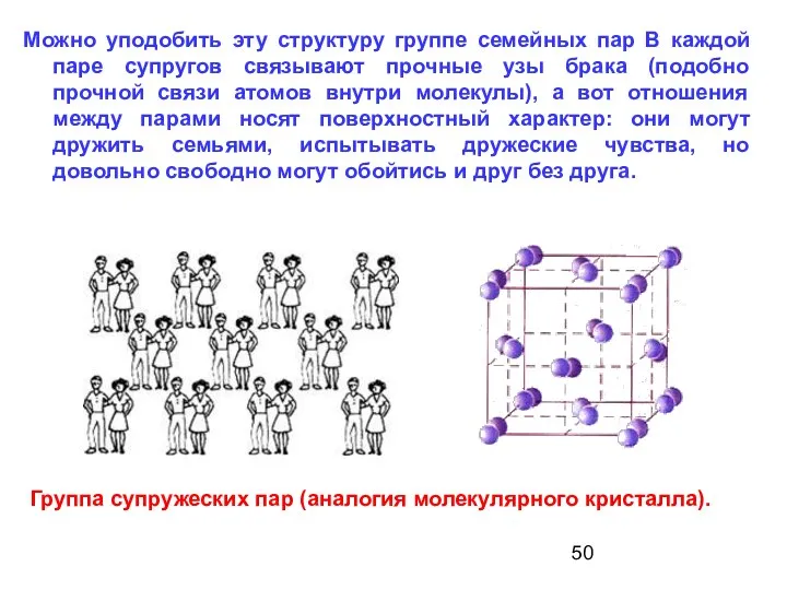 Группа супружеских пар (аналогия молекулярного кристалла). Можно уподобить эту структуру группе