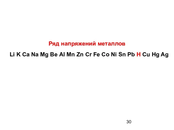 Ряд напряжений металлов Li K Ca Na Mg Ве AI Mn