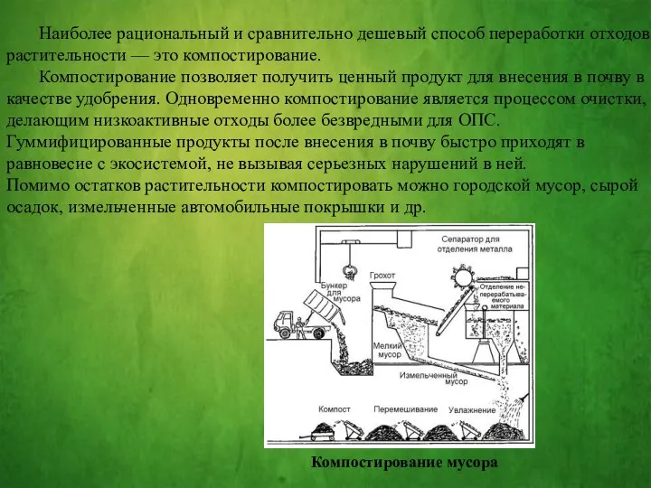 Наиболее рациональный и сравнительно дешевый способ переработки отходов растительности — это