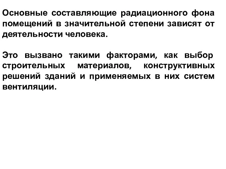 Основные составляющие радиационного фона помещений в значительной степени зависят от деятельности