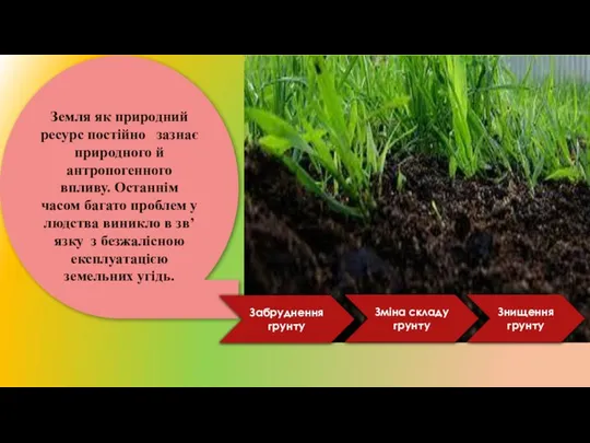 Земля як природний ресурс постійно зазнає природного й антропогенного впливу. Останнім