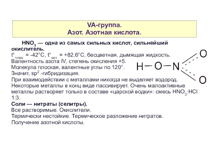 VA-группа. Азот. Азотная кислота. HNO3 — одна из самых сильных кислот,