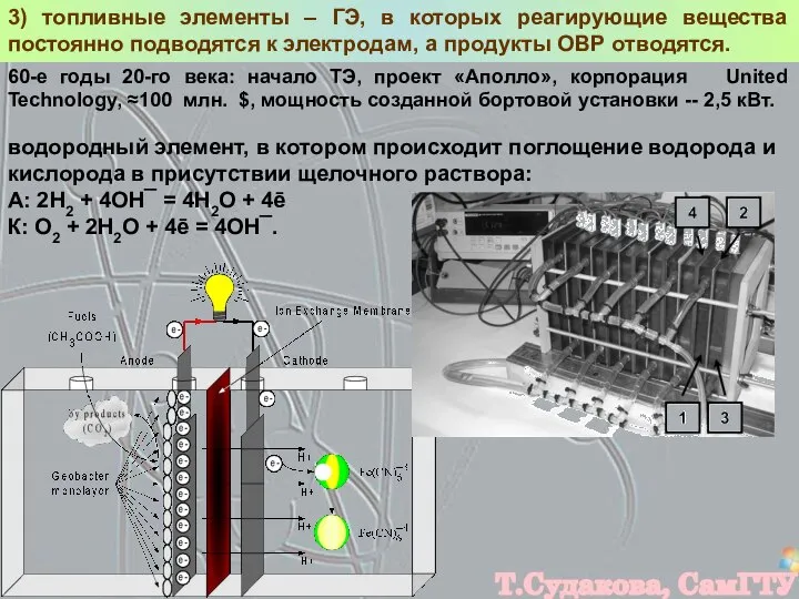 3) топливные элементы – ГЭ, в которых реагирующие вещества постоянно подводятся