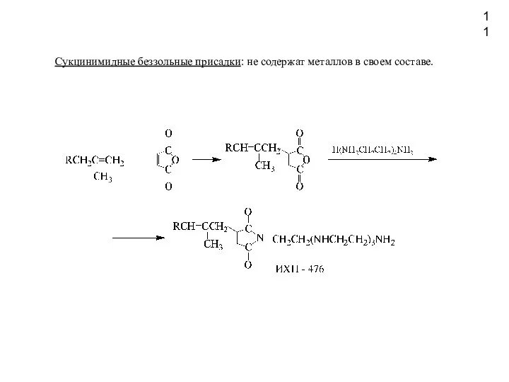 11 Сукцинимидные беззольные присадки: не содержат металлов в своем составе.