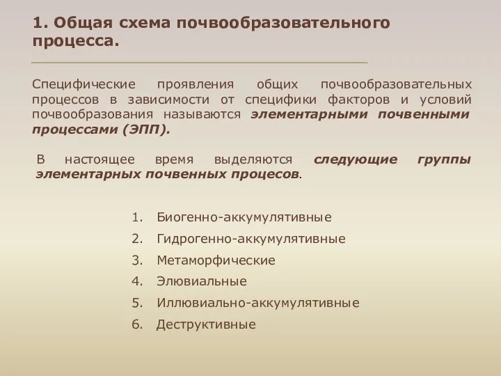 1. Общая схема почвообразовательного процесса. Специфические проявления общих почвообразовательных процессов в