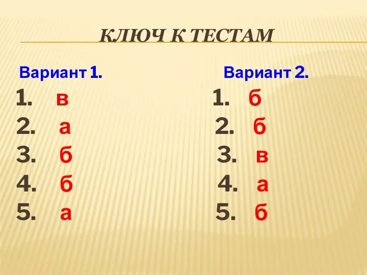 КЛЮЧ К ТЕСТАМ Вариант 1. Вариант 2. 1. в 1. б