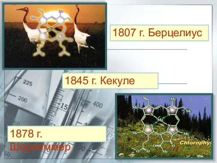 1807 г. Берцелиус 1878 г. Шорлеммер 1845 г. Кекуле