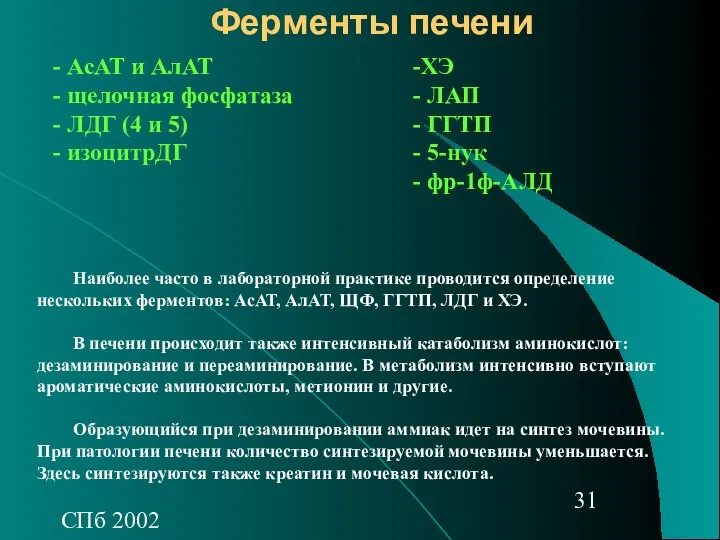 СПб 2002 Ферменты печени АсАТ и АлАТ щелочная фосфатаза ЛДГ (4