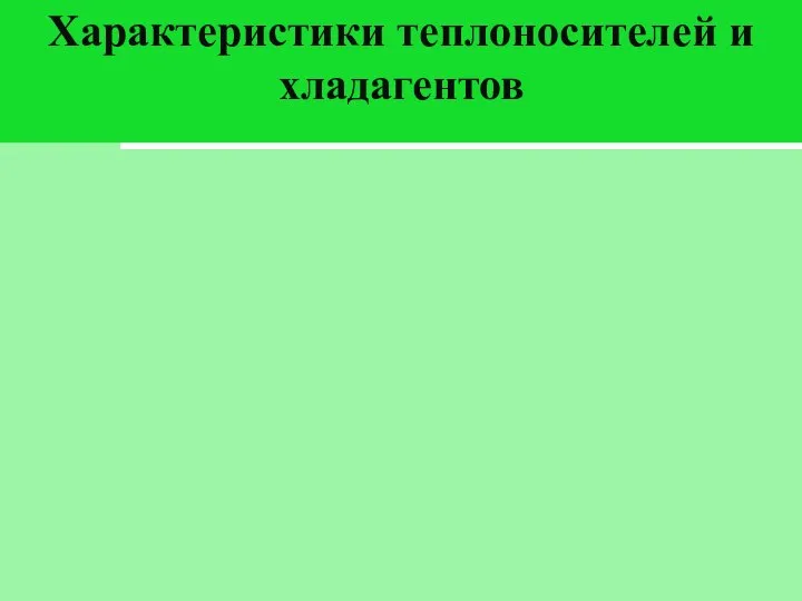 Характеристики теплоносителей и хладагентов