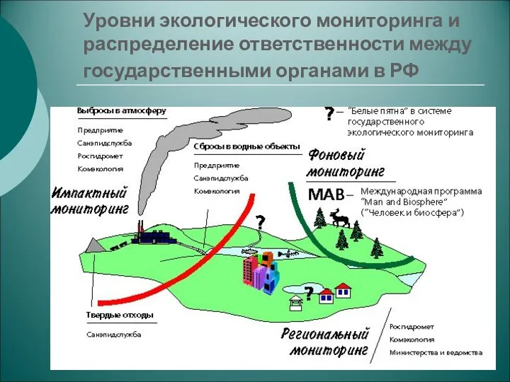 Уровни экологического мониторинга и распределение ответственности между государственными органами в РФ