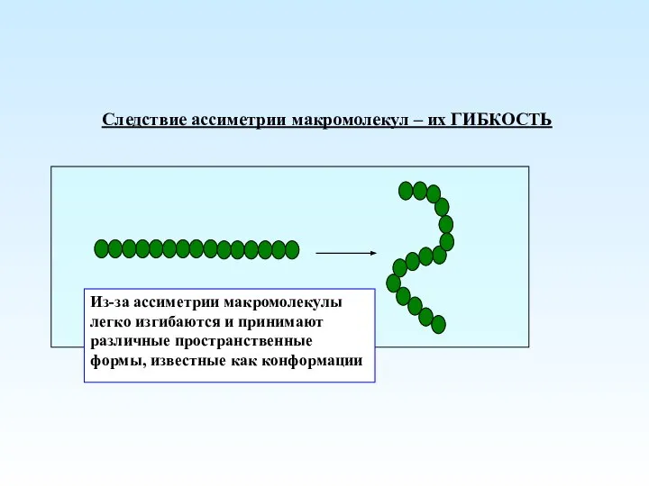 Из-за ассиметрии макромолекулы легко изгибаются и принимают различные пространственные формы, известные