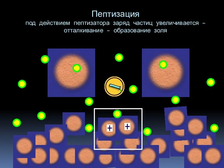 Пептизация под действием пептизатора заряд частиц увеличивается – отталкивание – образование золя