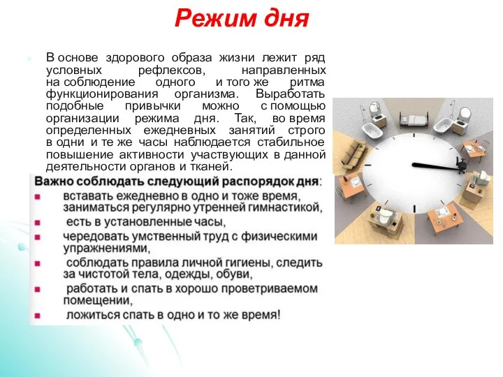 В основе здорового образа жизни лежит ряд условных рефлексов, направленных на