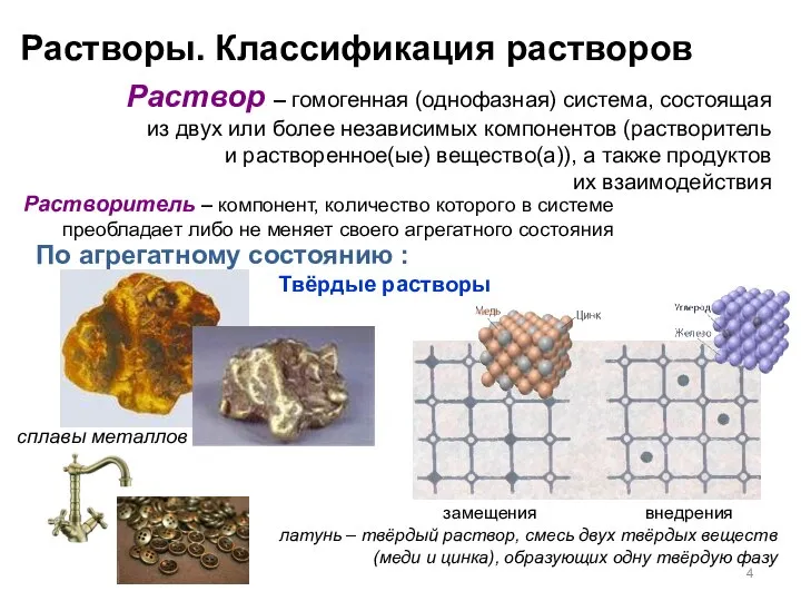 Твёрдые растворы сплавы металлов латунь – твёрдый раствор, смесь двух твёрдых