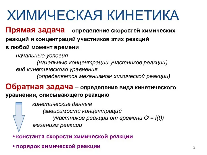 Прямая задача – определение скоростей химических реакций и концентраций участников этих