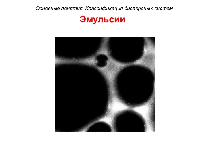 Эмульсии Основные понятия. Классификация дисперсных систем