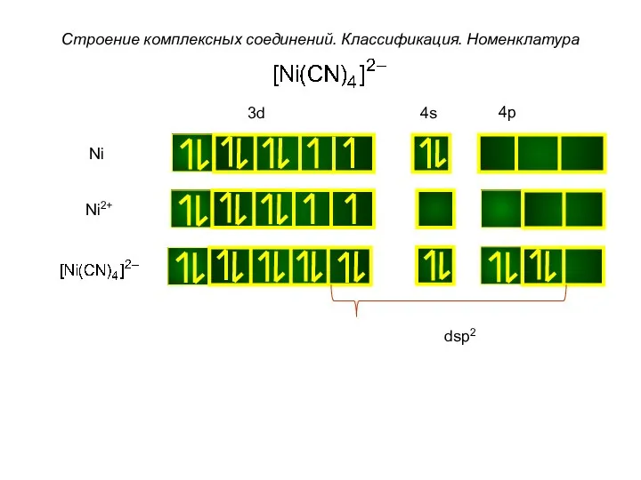 Строение комплексных соединений. Классификация. Номенклатура Ni Ni2+ dsp2