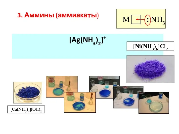 3. Аммины (аммиакаты) [Ag(NH3)2]+ : NH3