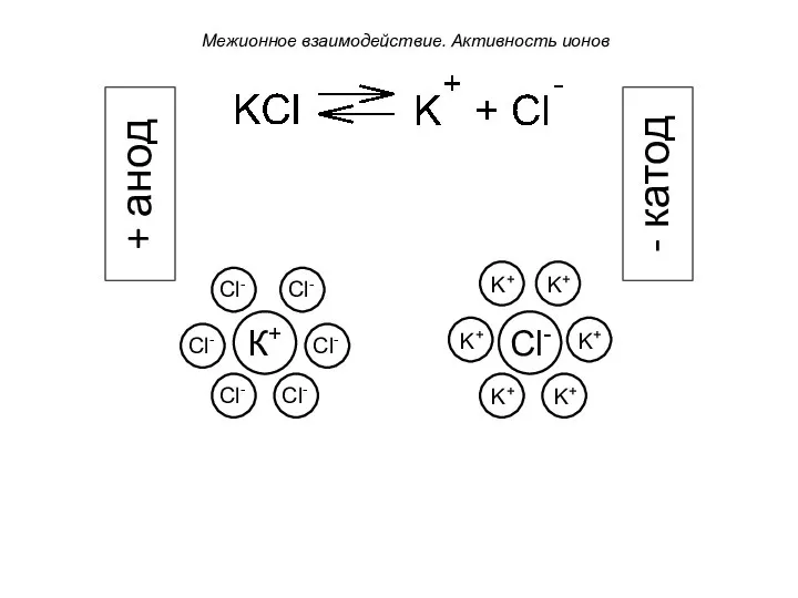 + анод - катод Межионное взаимодействие. Активность ионов